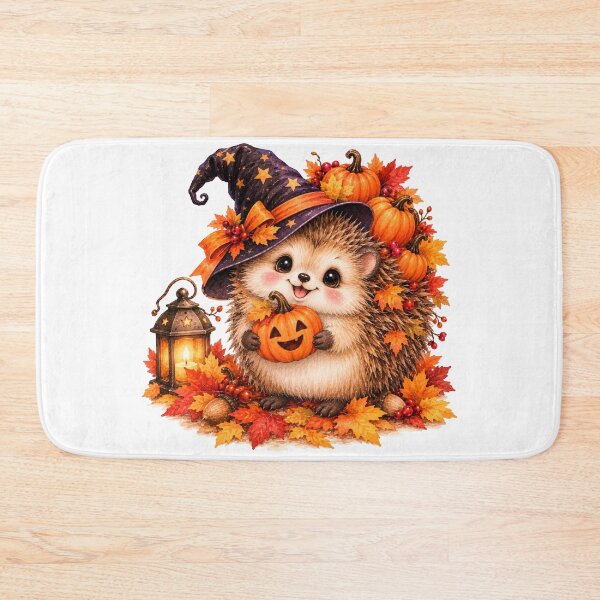 Item preview, Cute Halloween Hedgehog with Pumpkins and Witch Hat designed and sold by Blink Art Studio.
