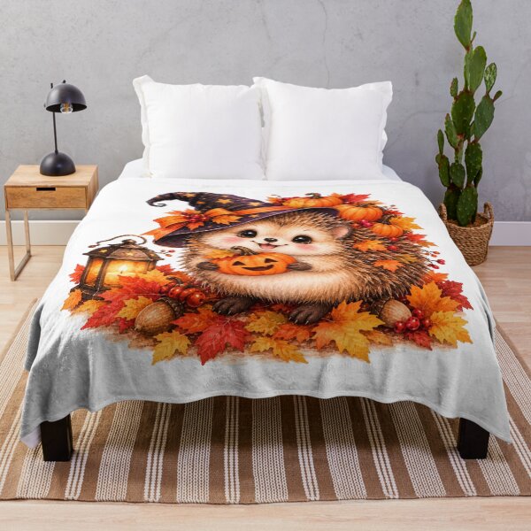 Item preview, Cute Halloween Hedgehog with Pumpkins and Witch Hat designed and sold by Blink Art Studio.