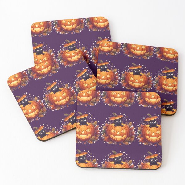 Item preview,  Cute Black Cat Peeking Pumpkin Halloween Seamless Pattern designed and sold by hepopatterns.