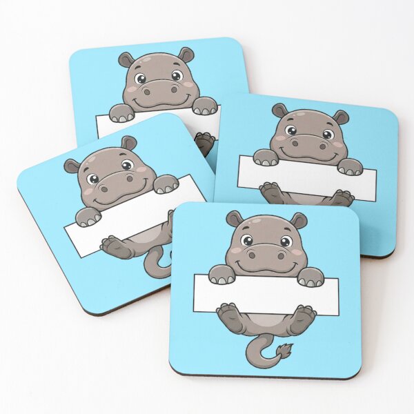 Item preview, Cute Hippo Holding Blank Sign Cartoon designed and sold by PetalsPaws.