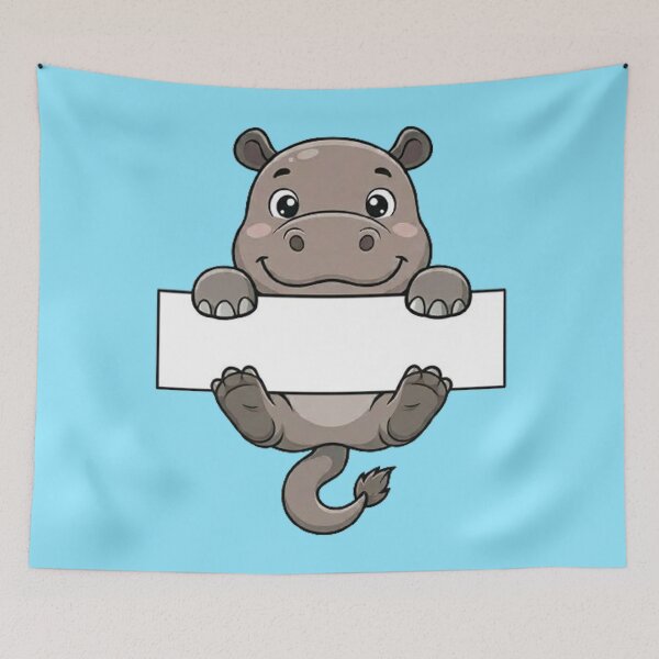 Item preview, Cute Hippo Holding Blank Sign Cartoon designed and sold by PetalsPaws.
