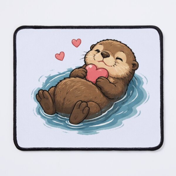 Item preview, Cute Floating Otter Holding Heart Kawaii Sea Otter Love Art designed and sold by QCena.