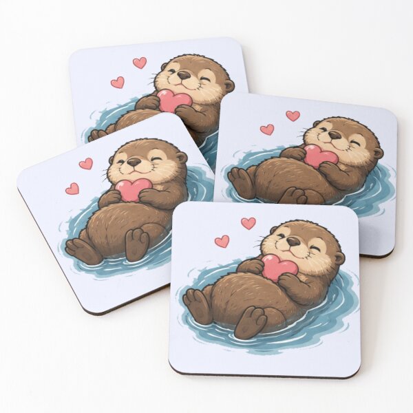 Item preview, Cute Floating Otter Holding Heart Kawaii Sea Otter Love Art designed and sold by QCena.