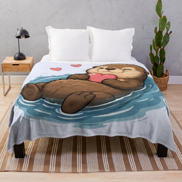 Item preview, Cute Floating Otter Holding Heart Kawaii Sea Otter Love Art designed and sold by QCena.