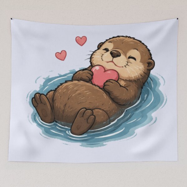 Item preview, Cute Floating Otter Holding Heart Kawaii Sea Otter Love Art designed and sold by QCena.