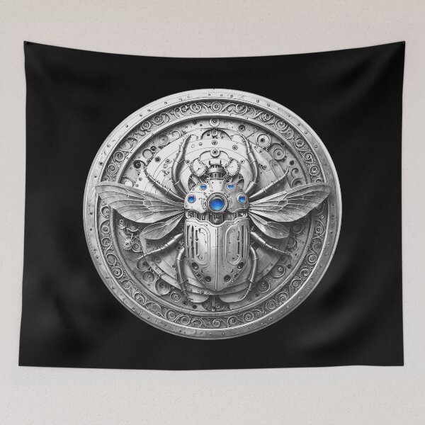 Item preview, Silver Mechanical Steampunk Beetle Medallion with Blue Jewels  designed and sold by Retro Art Factory.