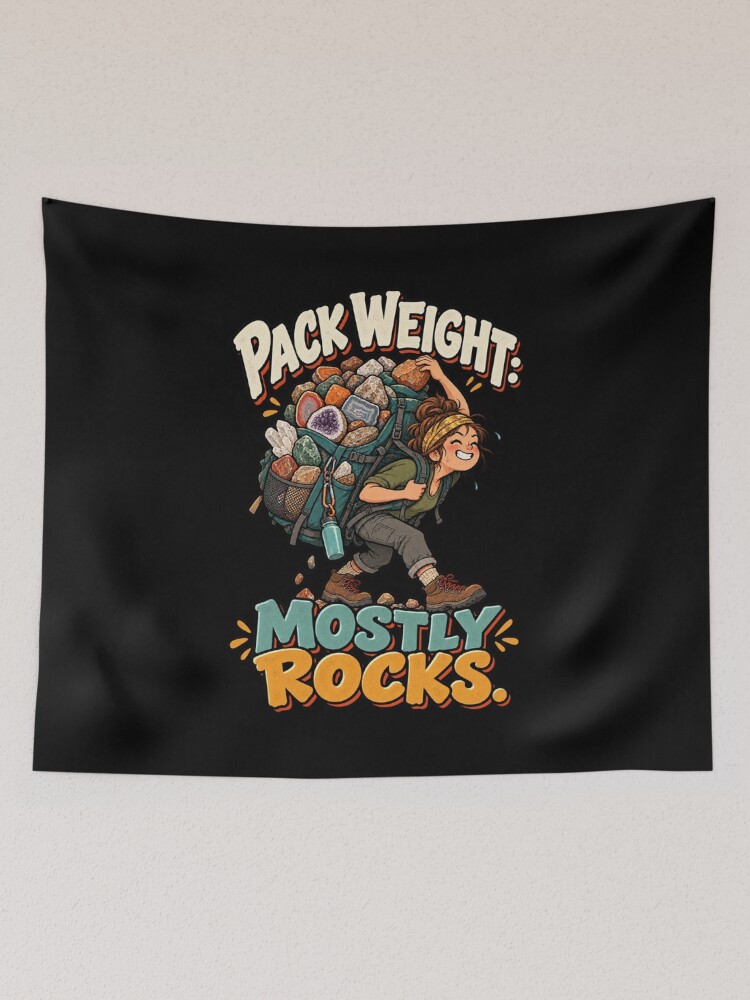 Aperçu 2 sur 3. Tentures avec l'œuvre Funny Rockhounding Rock Collector Pack Weight Humor créée et vendue par MOTIFOLK.