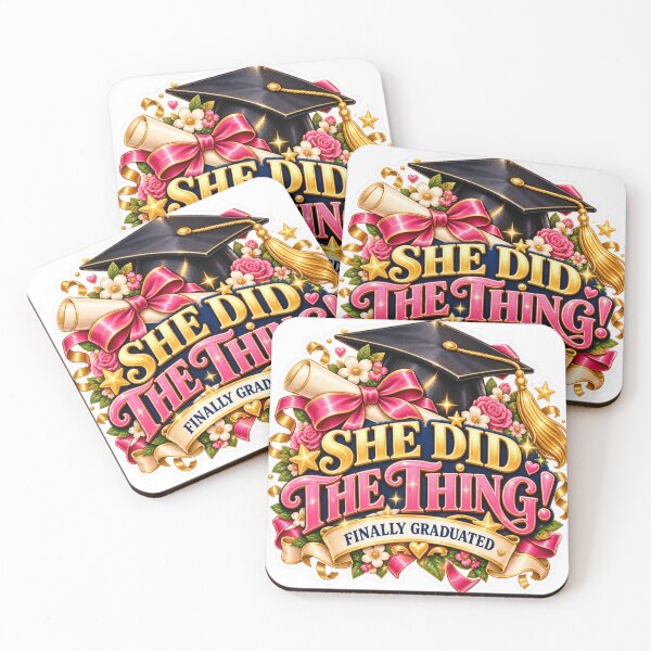 Item preview, She Did the Thing Graduation Sticker – Finally Graduated, Pink Gold Floral Cap & Diploma designed and sold by CoquetteLunaCo.