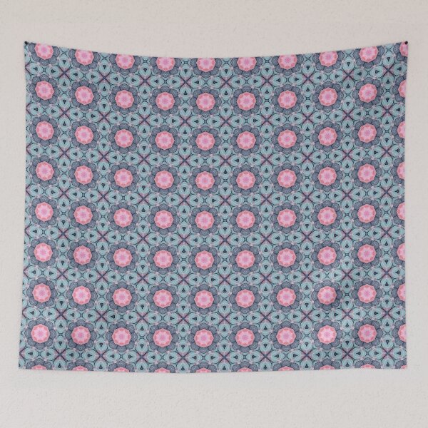 Item preview, Vibrant Coral Pink Sky Blue Slate Octagonal Tile Pattern Mandala - Duvet Cover designed and sold by ArithraStudio.