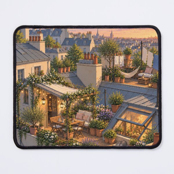 Item preview, Parisian Rooftop Garden at Sunset – Cozy Paris Terrace designed and sold by H-Tsvetkova.