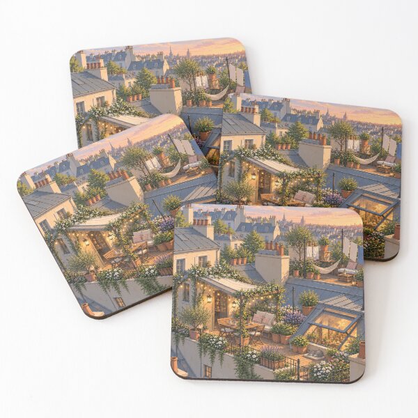 Item preview, Parisian Rooftop Garden at Sunset – Cozy Paris Terrace designed and sold by H-Tsvetkova.
