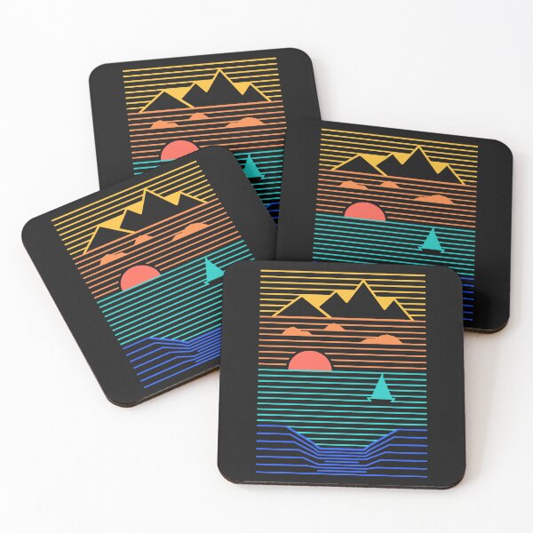 Item preview, Retro Sunset Mountains And Ocean - 80s Vaporwave Line Art designed and sold by AliveStyle.