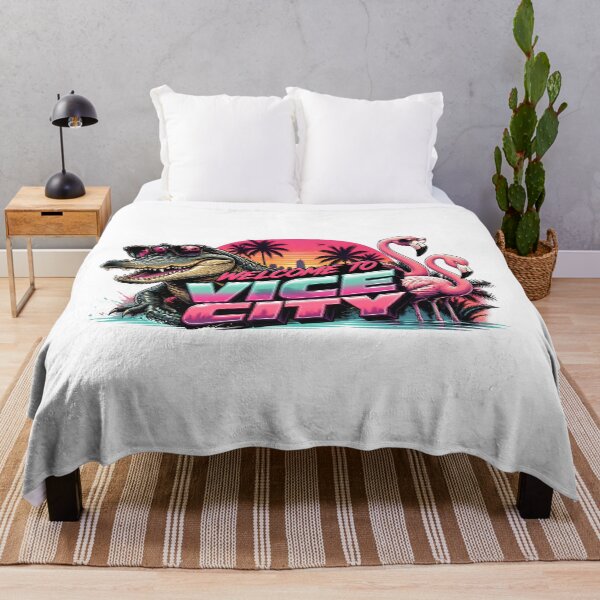Item preview, Welcome to Vice City Neon Synthwave Crocodile & Flamingos Retro Art designed and sold by UrbaneVibeCo.