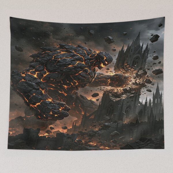 Item preview, Lava Golem Titan Attack - Grimdark Volcanic Horror Art designed and sold by JMAVILA ART.