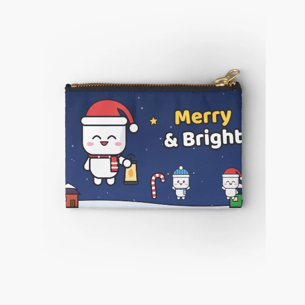 Pip's Christmas Village - Merry & Bright Cozy Holiday Marshmallow — Zipper Pouch by BiMood