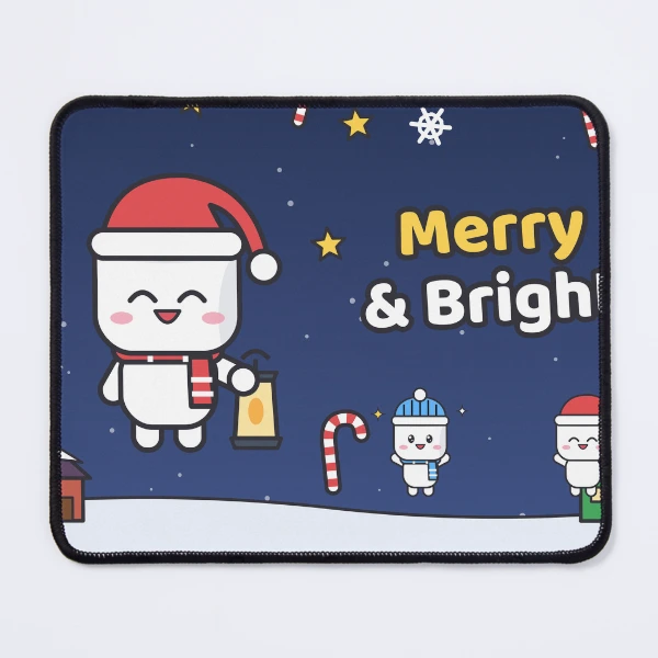 Pip's Christmas Village - Merry & Bright Cozy Holiday Marshmallow — Mouse Pad by BiMood