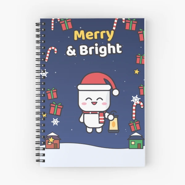 Pip's Christmas Village - Merry & Bright Cozy Holiday Marshmallow — Spiral Notebook by BiMood