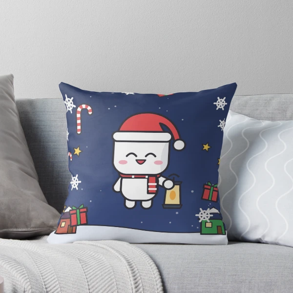 Pip's Christmas Village - Merry & Bright Cozy Holiday Marshmallow — Throw Pillow by BiMood