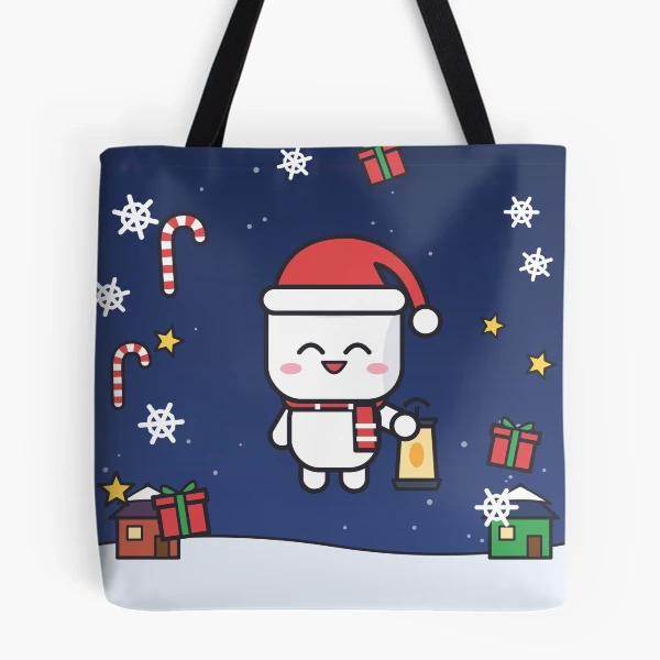 Pip's Christmas Village - Merry & Bright Cozy Holiday Marshmallow — All Over Print Tote Bag by BiMood