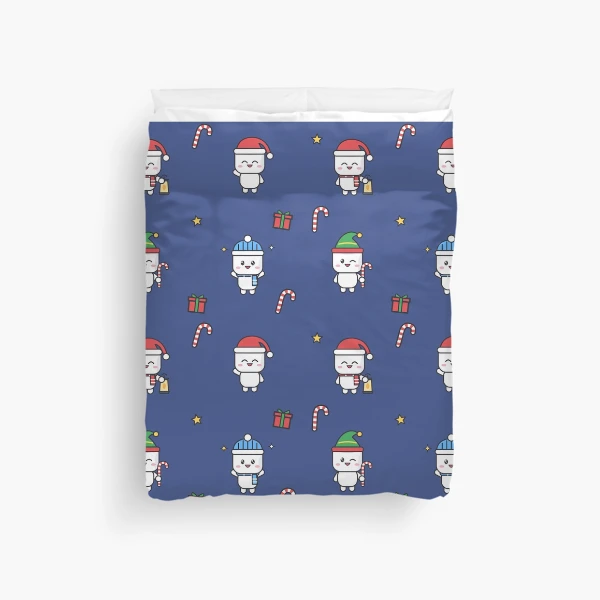 Pip's Christmas Village - Merry & Bright Cozy Holiday Marshmallow — Duvet Cover by BiMood