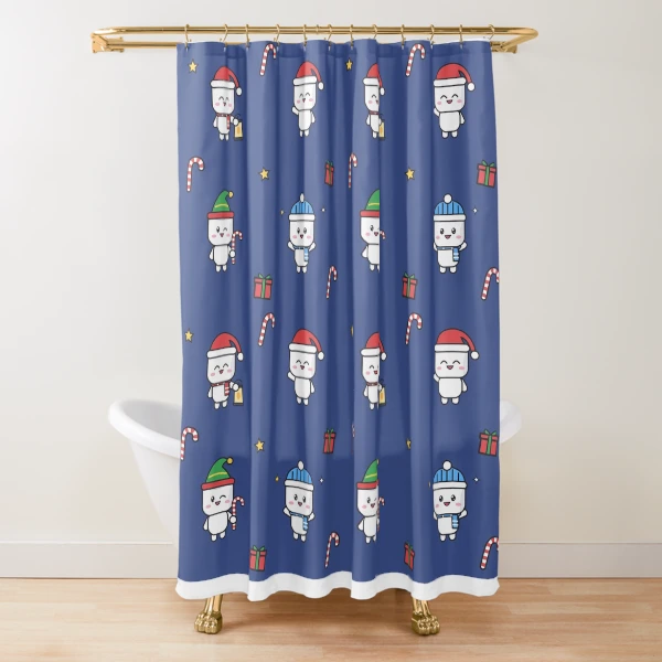 Pip's Christmas Village - Merry & Bright Cozy Holiday Marshmallow — Shower Curtain by BiMood