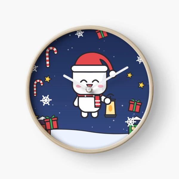 Pip's Christmas Village - Merry & Bright Cozy Holiday Marshmallow — Clock by BiMood