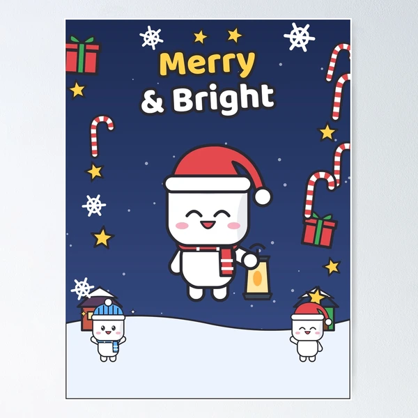 Pip's Christmas Village - Merry & Bright Cozy Holiday Marshmallow — Poster by BiMood