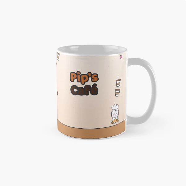 Pip's Café - Cute Barista Marshmallow with Latte and Croissant — Classic Mug by BiMood
