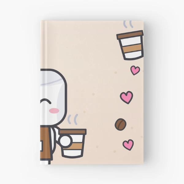 Pip's Café - Cute Barista Marshmallow with Latte and Croissant — Spiral Notebook by BiMood