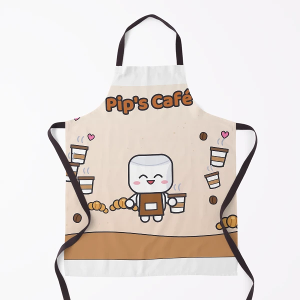 Pip's Café - Cute Barista Marshmallow with Latte and Croissant — Apron by BiMood