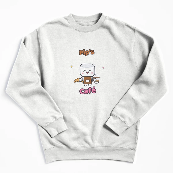 Pip's Café - Cute Barista Marshmallow with Latte and Croissant — Pullover Sweatshirt by BiMood