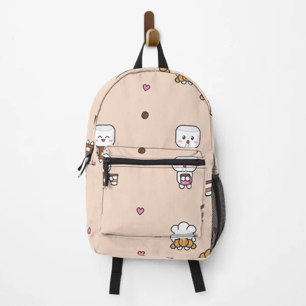 Pip's Café - Cute Barista Marshmallow with Latte and Croissant — Backpack by BiMood