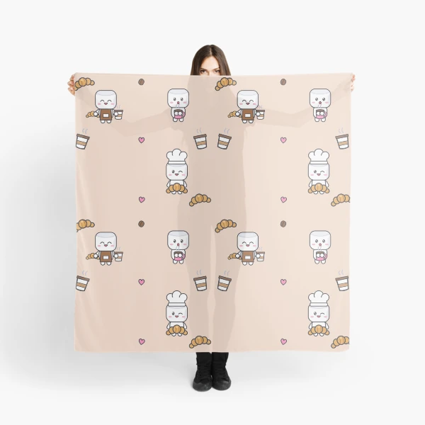 Pip's Café - Cute Barista Marshmallow with Latte and Croissant — Scarf by BiMood