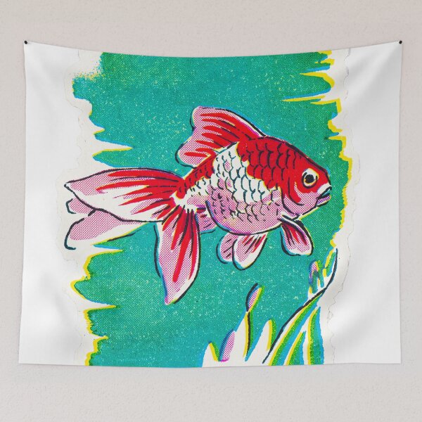 Item preview, Vintage Goldfish Print on Teal designed and sold by Fani*.