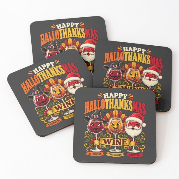 Item preview, Happy Hallothanksmas Wine Retro Holiday Characters designed and sold by AmiGraph.
