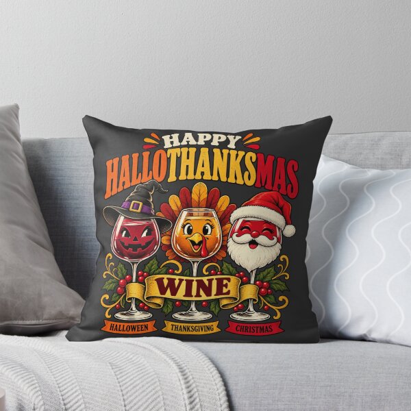 Item preview, Happy Hallothanksmas Wine Retro Holiday Characters designed and sold by AmiGraph.