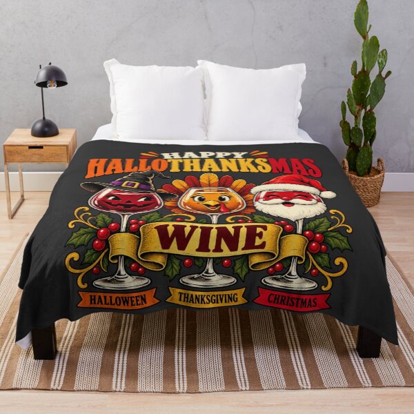 Item preview, Happy Hallothanksmas Wine Retro Holiday Characters designed and sold by AmiGraph.
