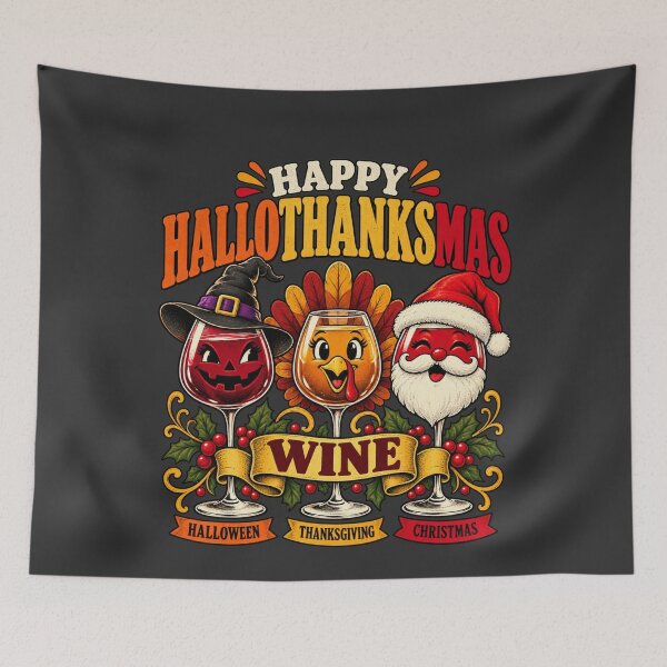 Item preview, Happy Hallothanksmas Wine Retro Holiday Characters designed and sold by AmiGraph.