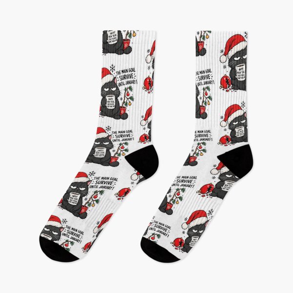 Item preview, Grumpy Black Cat Christmas Sticker with Santa Hat, Funny New Year Survival Quote, Transparent Background designed and sold by DoveArtDesigns.