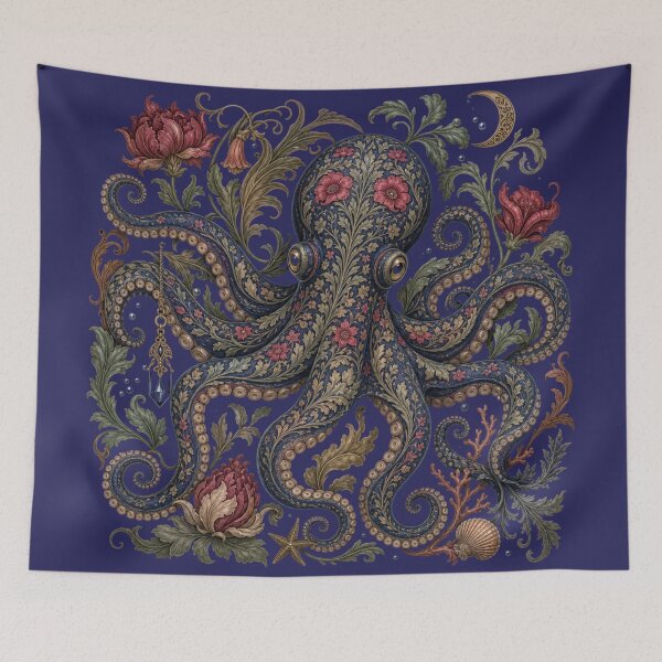 Item preview, Ornate Floral Octopus Moody Goth Cresent Moon Element  designed and sold by DrewRomeoCo.