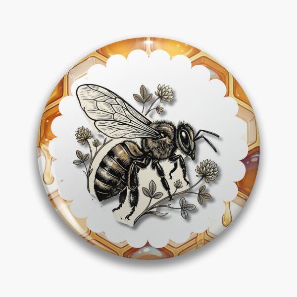 Artikelvorschau, Vintage Honeybee Profile Woodcut Art with Blooming Clover entworfen und verkauft von Alt Casterwill .