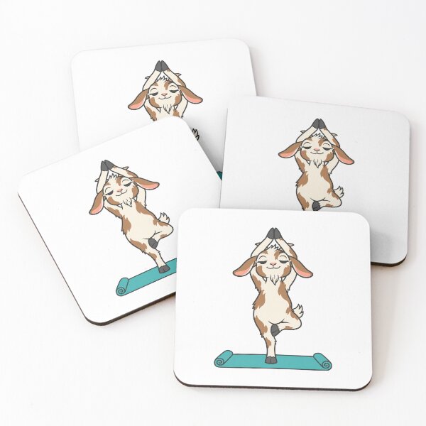 Item preview, Smug Little Goat Holding Tree Pose on a Teal Mat designed and sold by eignvalue.