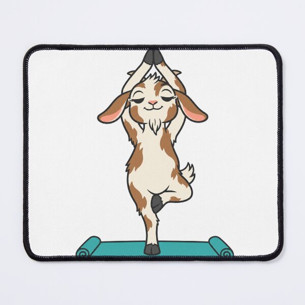 Item preview, Smug Little Goat Holding Tree Pose on a Teal Mat designed and sold by eignvalue.