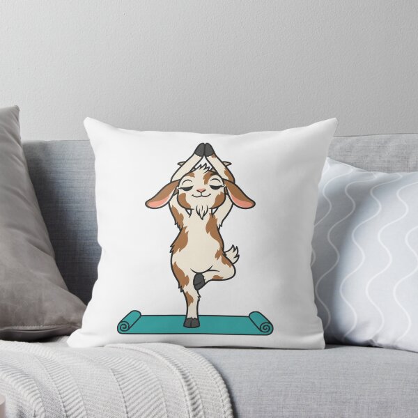 Item preview, Smug Little Goat Holding Tree Pose on a Teal Mat designed and sold by eignvalue.