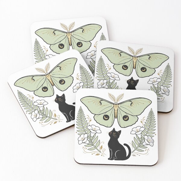 Item preview, Luna Moth | Black Cat with Moonflowers Cottagecore Design designed and sold by HexAndHearth.