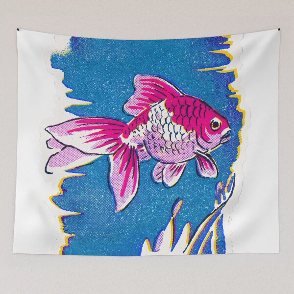 Item preview, Vintage Magenta Goldfish Print on Blue designed and sold by Fani*.