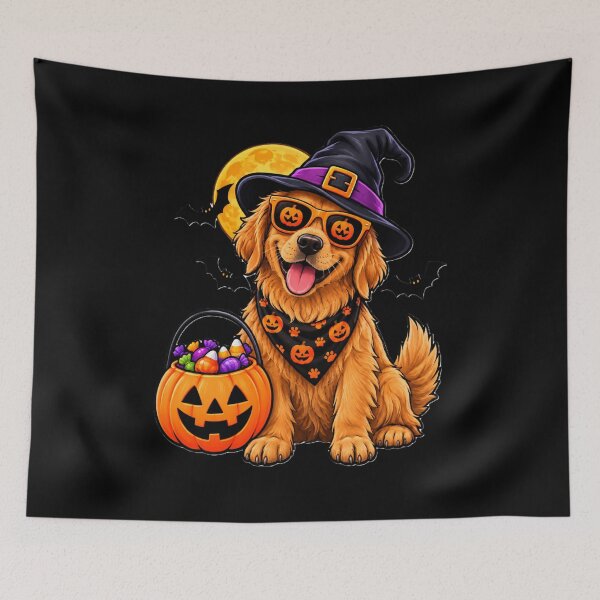Item preview, Halloween Golden Retriever Puppy with Pumpkin Bucket designed and sold by COOL CAP.