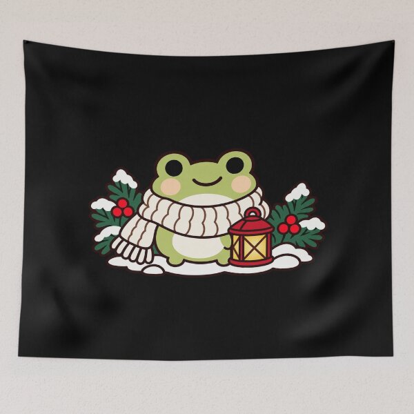 Item preview, Cozy Winter Frog Beside a Christmas Lantern designed and sold by AMICO77.