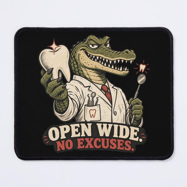 Item preview, Open Wide No Excuses Funny Alligator Dentist | Funny Dental Humor art designed and sold by Dogandesighn.