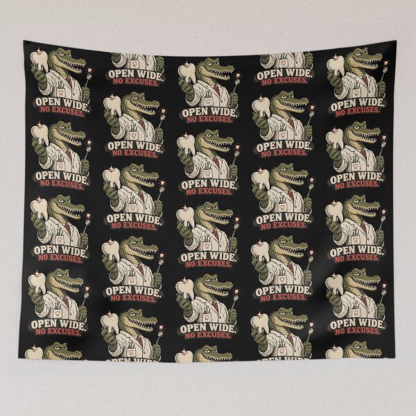 Item preview, Open Wide No Excuses Funny Alligator Dentist | Funny Dental Humor art designed and sold by Dogandesighn.